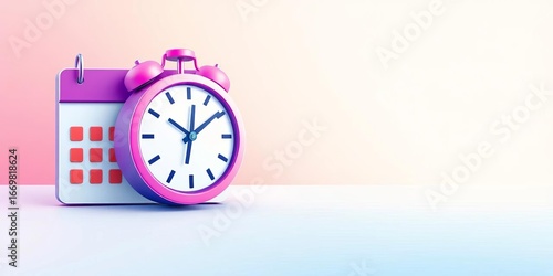 Vibrant vector illustration of a calendar, clock, and schedule icons symbolizing effective time management,  presentation,  colorful