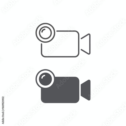 Video camera icon set: outline and solid versions for graphic design.