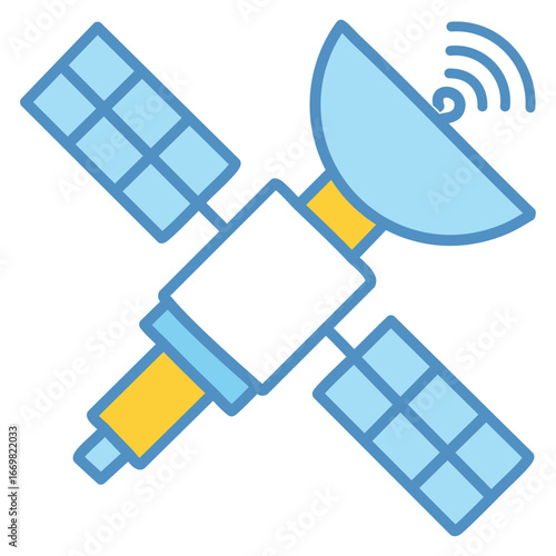 A professional and clean vector icon of a satellite with solar panels, conveying a sense of sustainable technology and long-term space missions.