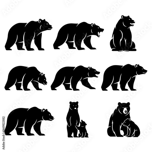 set of animals bear silhouettes