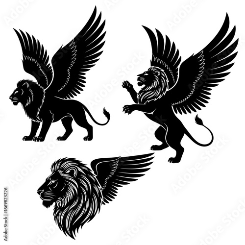 Black vector silhouette of a majestic flying eagle with spread wings and feather detail for a tribal tattoo design