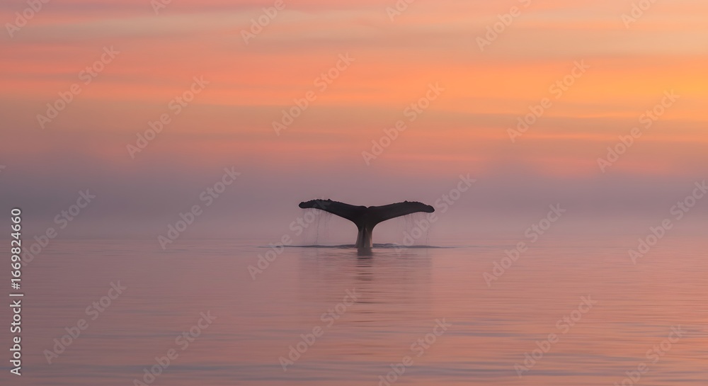 Fototapeta premium Whale tail sunset ocean
