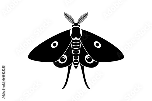 Simplified black and white illustration of a moth, perfect for educational materials or graphic design projects, including eps file