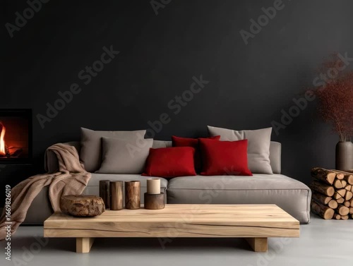 Wallpaper Mural Cozy living room with modern decor and warm fireplace enhancing relaxation in a stylish space Torontodigital.ca