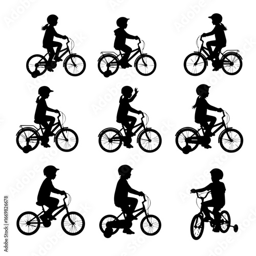 Silhouette of a cyclist riding a vintage mountain bike in vector style