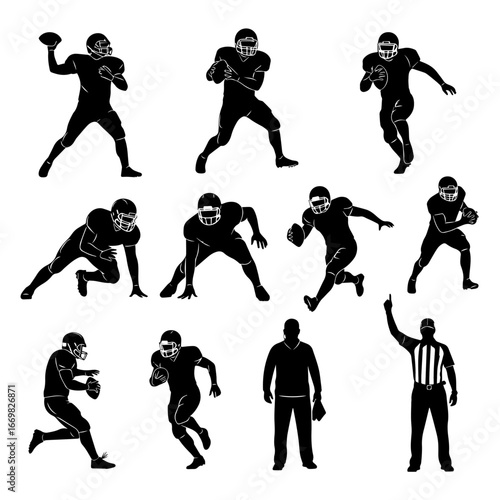 Silhouette of a football player running in a dynamic vector illustration