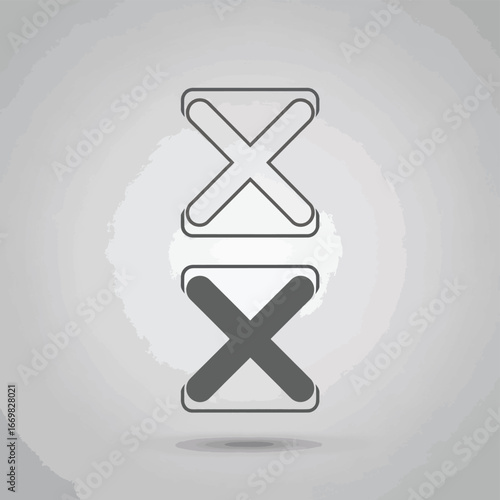 Two X symbols, one filled and one outlined, on a gray background.