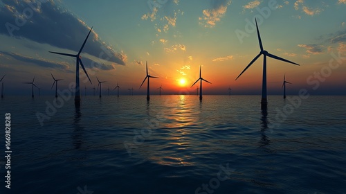 Offshore wind turbines at sunset over a calm sea (1)