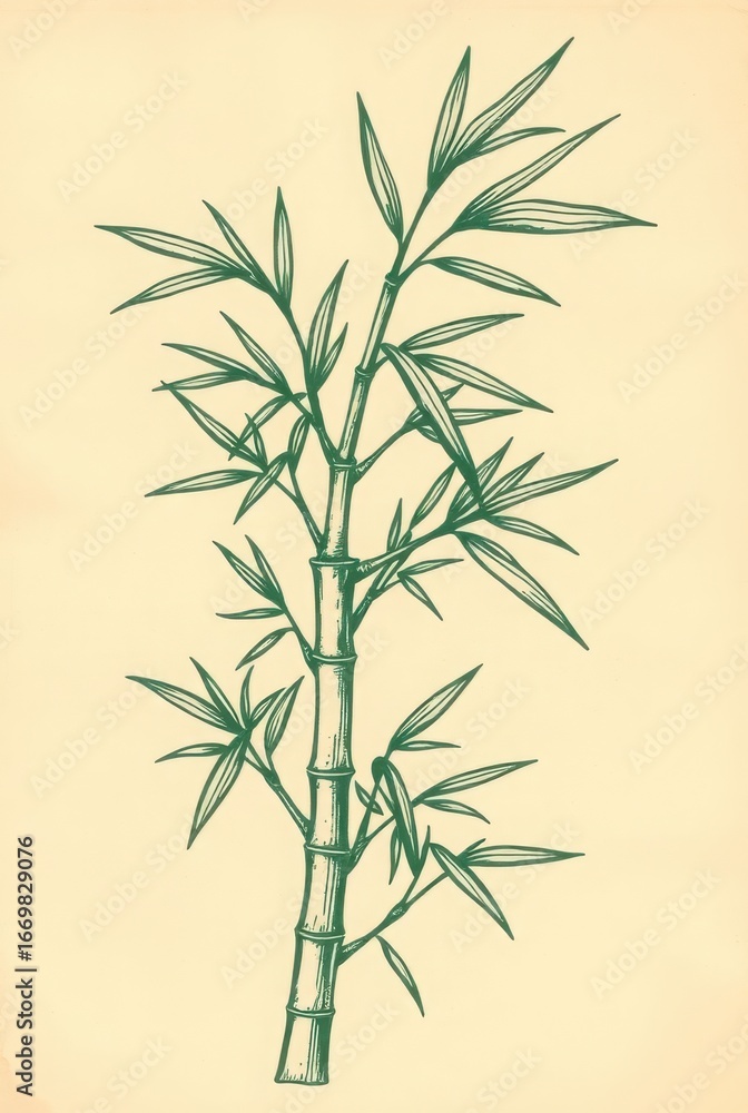 Obraz premium Vertical Bamboo Plant Drawing