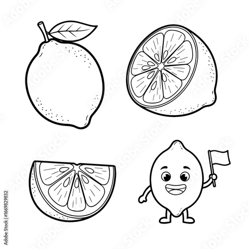 Fresh tropical citrus fruits with lemon orange lime grapefruit and kiwi illustration