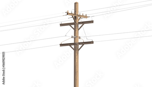 High detail wooden electric pole vector, isolated utility post with power lines, rural infrastructure, electricity distribution, realistic illustration design