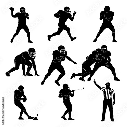 american football player silhouette set vector