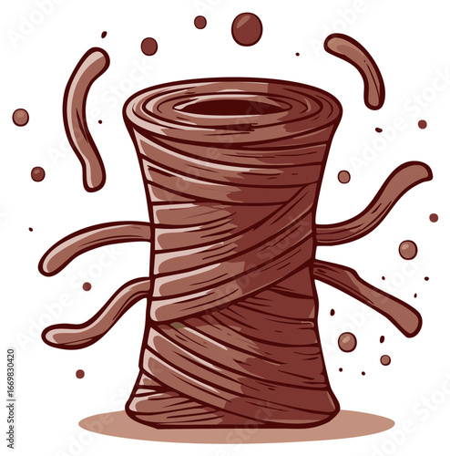 Cartoon style illustration of a wrapped object with splatters