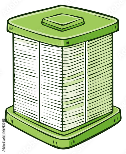 Vibrant green paper product dispenser or tissue box cartoon illustration