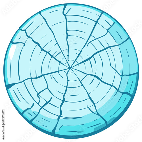 Cracked Ice Surface Cartoon Style Round Shaped Frozen Blue Water Icon