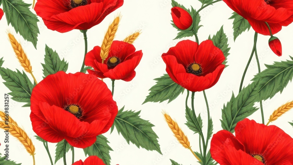 Fototapeta premium Romantic botanical design with vivid poppies