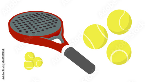 Padel Racket and Tennis Balls Flat Illustration