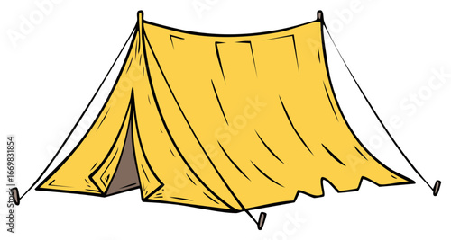 Yellow tent illustration. Camping and outdoor adventure concept in a cartoon style.