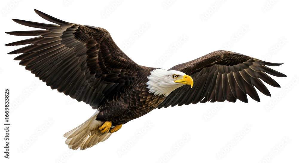 Obraz premium Isolated Bald Eagle Flying on White Background