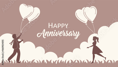 Couple celebrating anniversary with balloons, love, romance, celebration, special occasion, happy memories, togetherness