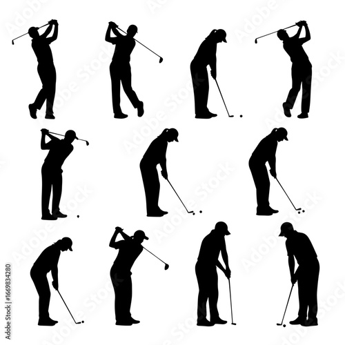 golf player silhouette set. collection of golf player in different poses
