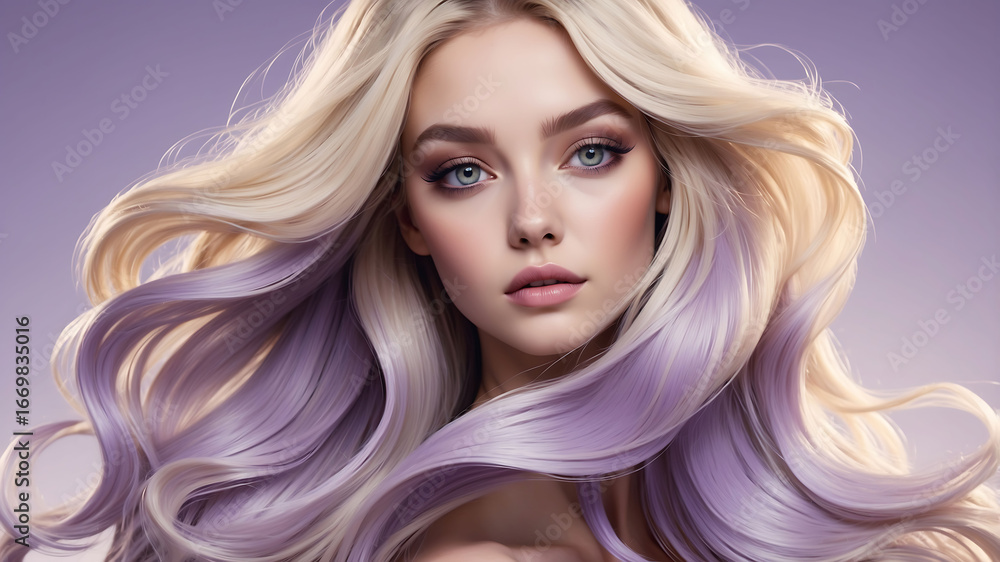 Obraz premium Charming young woman with long blonde hair posing in casual colorful top against pink background with playful expression