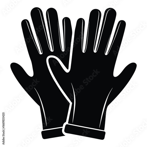 Monochrome Vector Illustration of Two Stylish Gloves Depicting Fashion and Protection Handwear with Outlined and Filled Silhouettes on White Backdrop