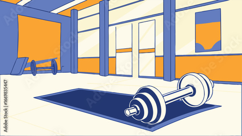 Gym Interior with Dumbbell and Exercise Mat