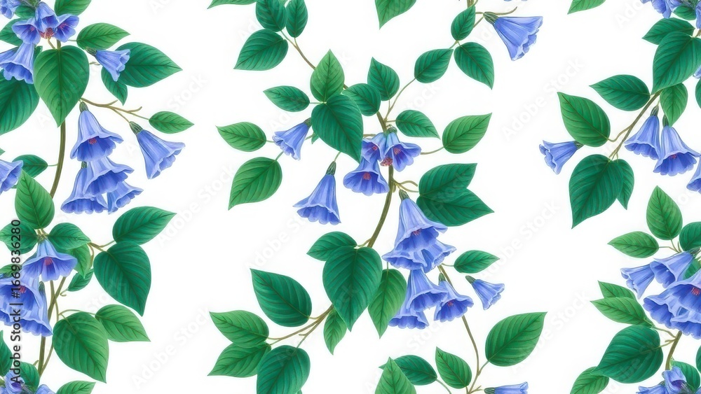 Obraz premium Hand drawn bellflower ornament with foliage