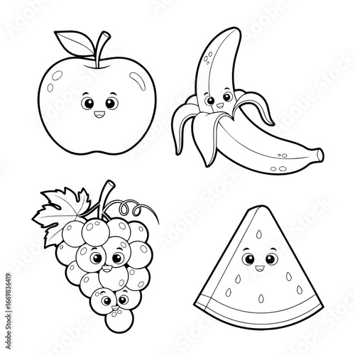 Set Fruits coloring page	