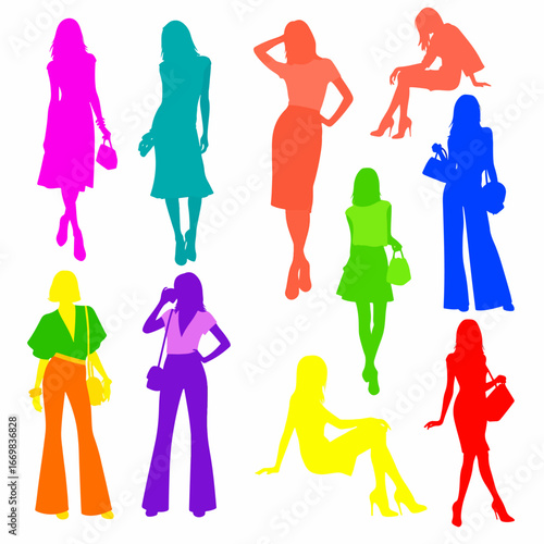 Set of woman silhouettes. Collection of fashion woman model silhouette.	
