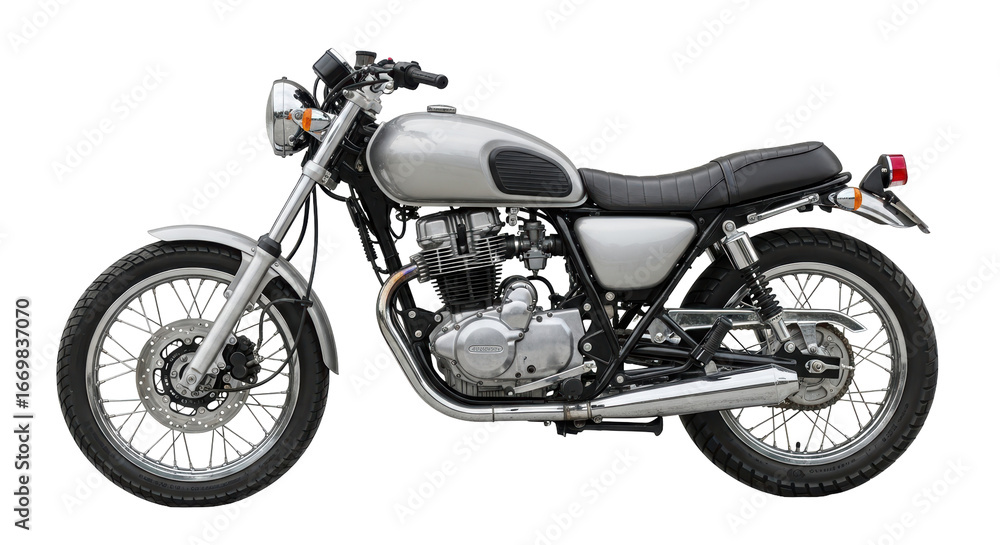 Fototapeta premium Isolated Silver Motorcycle on White Background