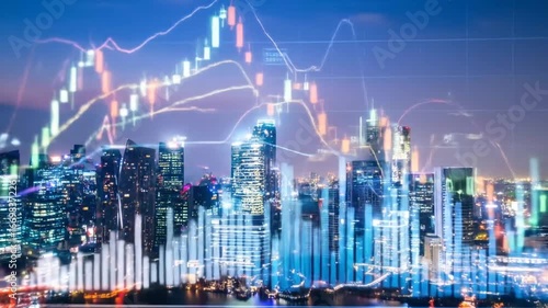 Wallpaper Mural Cityscape Financial Analysis: Stock Market Data Overlay Torontodigital.ca