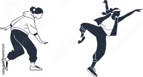 Dynamic dancers capture vibrant energy of hip hop and street dance styles with dynamic poses