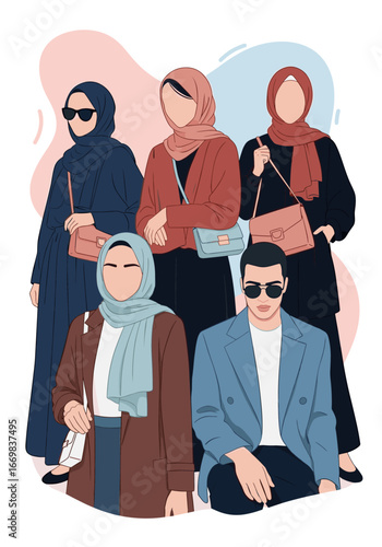 Fashionable muslim individuals representing modest style and contemporary trends