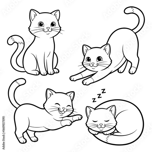 Cute cartoon adorable cat with flowers coloring pages for kids, vector outline illustration for children book design	