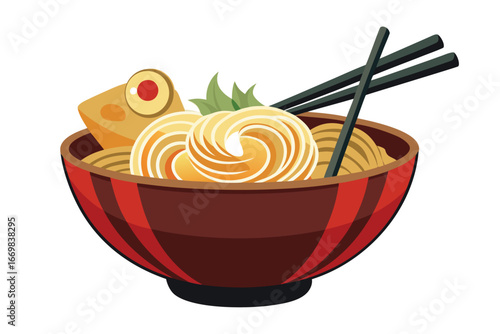 Vibrant Bowl of Ramen Noodle Soup with Egg and Chopsticks A Culinary Adventure in Illustration