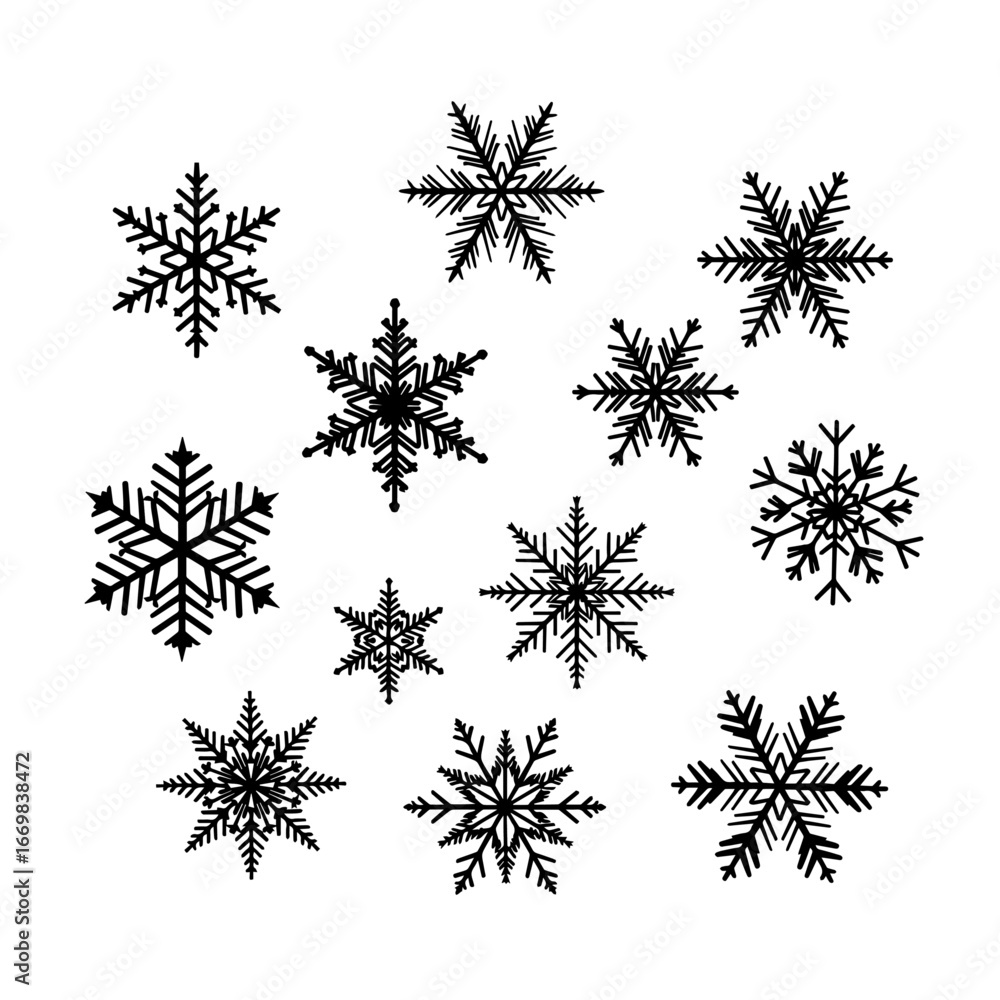 Collection of Intricate Snowflake Designs Perfect for Winter and Holiday Themes	