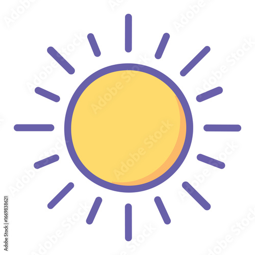 A vibrant and simple vector icon of a sun with a face, representing a fun and friendly character.
