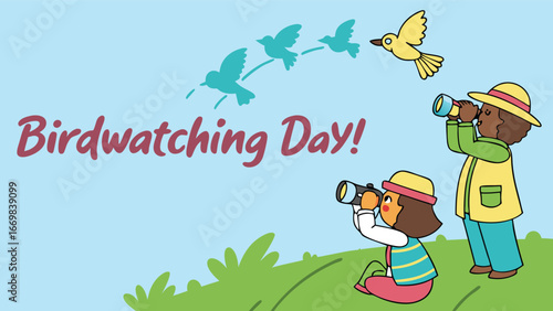 Excited children joyfully discover nature's wonders on Birdwatching Day adventure