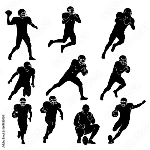 American football player silhouette set vector	