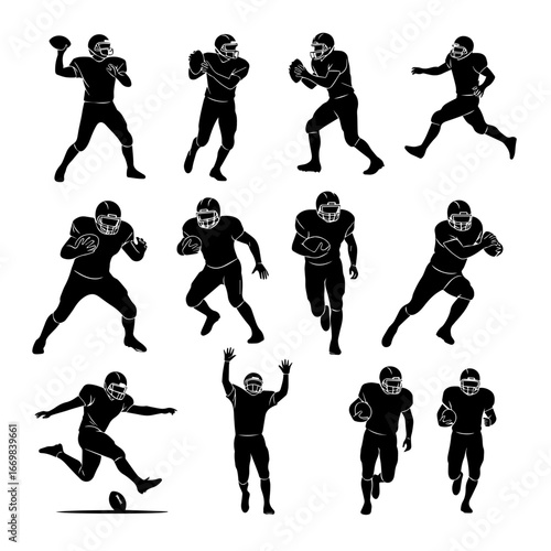American football Set player silhouette set vector	