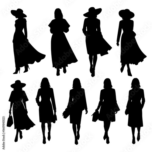 Set of woman silhouettes. Collection of fashion woman model silhouette.	