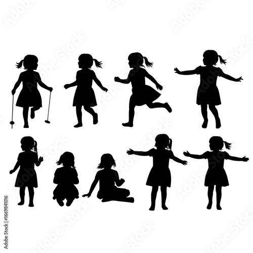 Silhouette Collection of Children Activity Poses, Playful and Energetic Actions