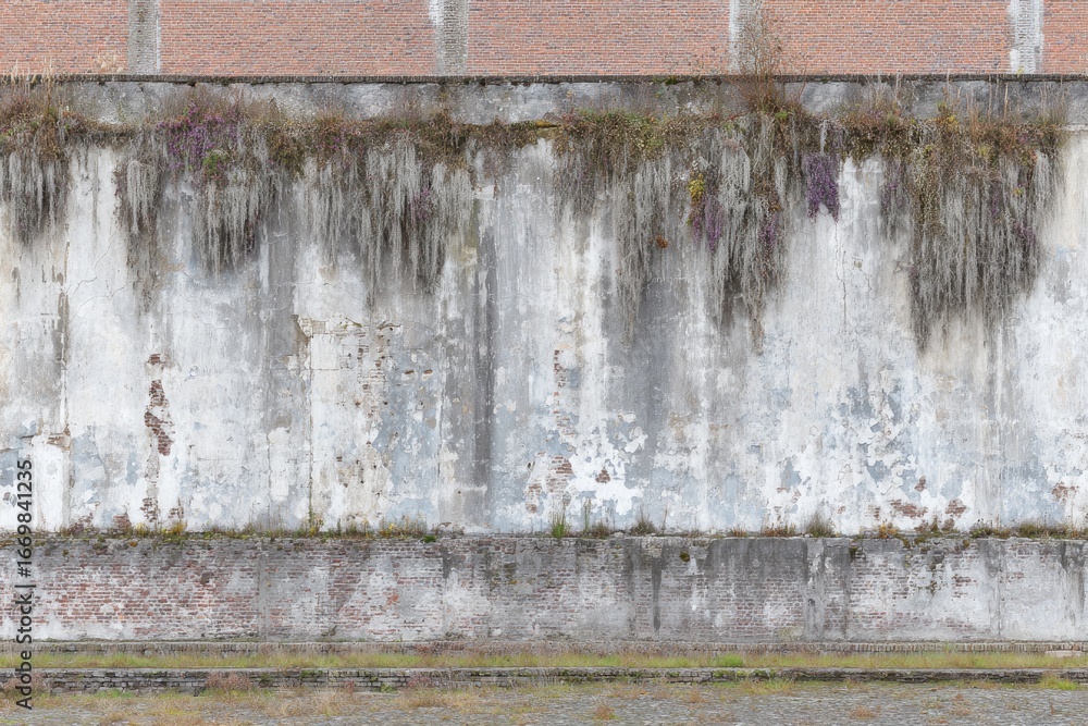 Obraz premium Weathered, overgrown concrete wall