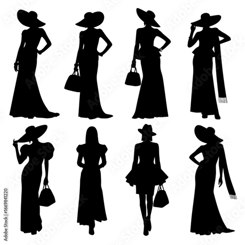 Set of woman silhouettes. Collection of fashion woman model silhouette.	