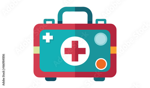 First aid kit medical emergency supplies box with red cross symbol
