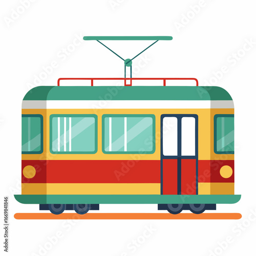 Clean minimalist color tram vector illustration