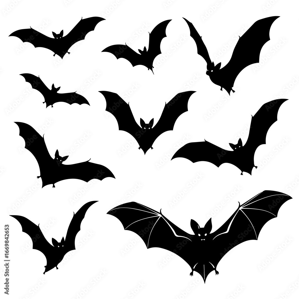 Fototapeta premium Silhouette of Flying Bats Illustrating Spooky Halloween Concepts