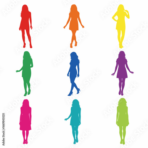 Set of woman silhouettes. Collection of fashion woman model silhouette.	